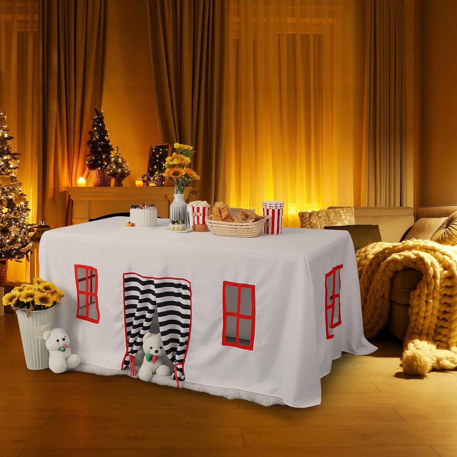 Kids Table Fort Tent Cover Indoor Outdoor Playhouse Tablecloth Large