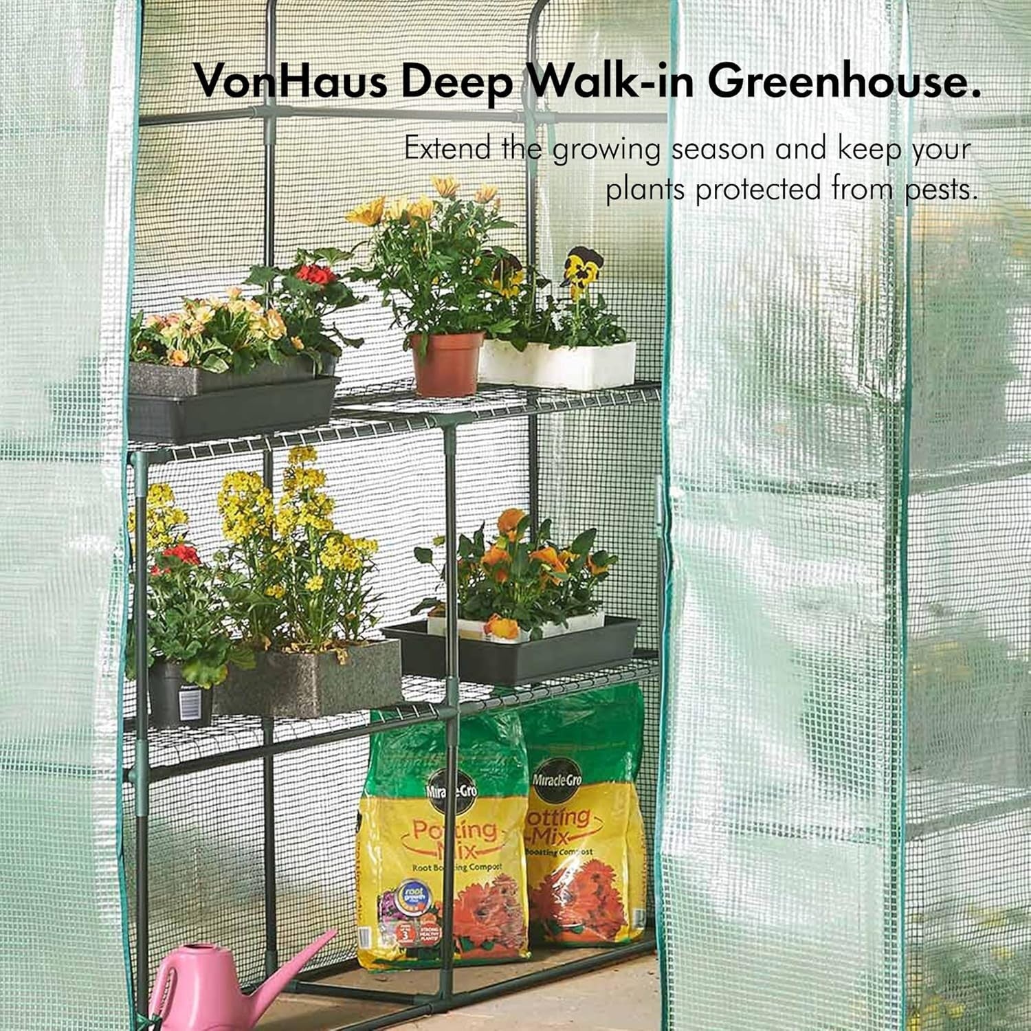 Large Walk-In Greenhouse with 8 Shelves | Heavy-Duty Steel Frame | Weatherproof