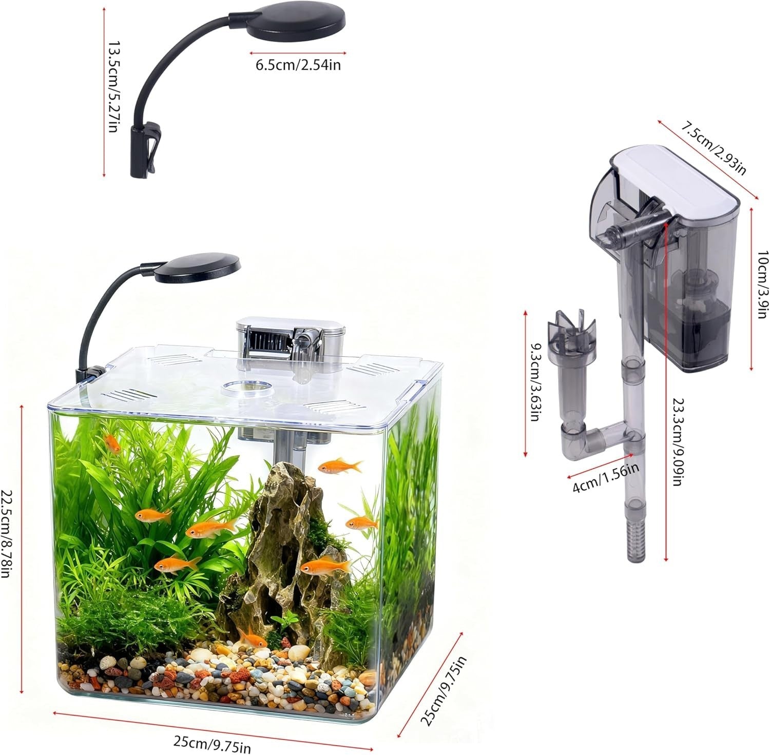 13L Mini Fish Tank Starter Kit with LED Light & USB Filter – Betta Aquarium