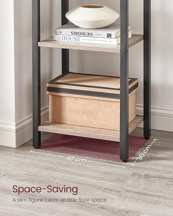 6-Tier Industrial Bookshelf Slim Greige Metal Wood Tall Storage Unit