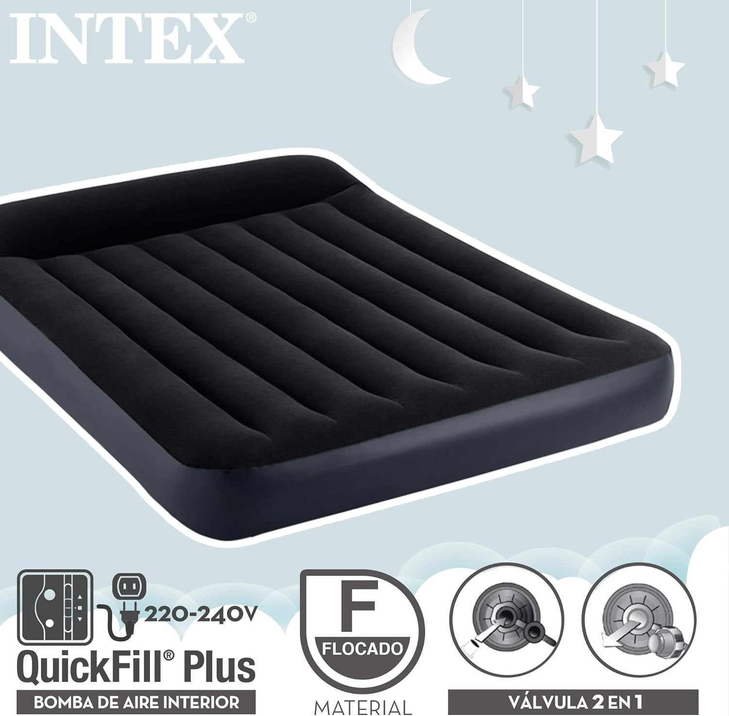 Full Inflatable Air Bed w/ Built-In Pump Pillow Rest Fibre Support