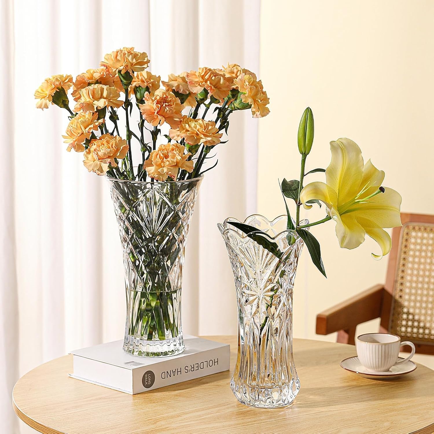 30cm Crystal Glass Flower Vase Tall Diamond Cut Wedding Table Centrepiece