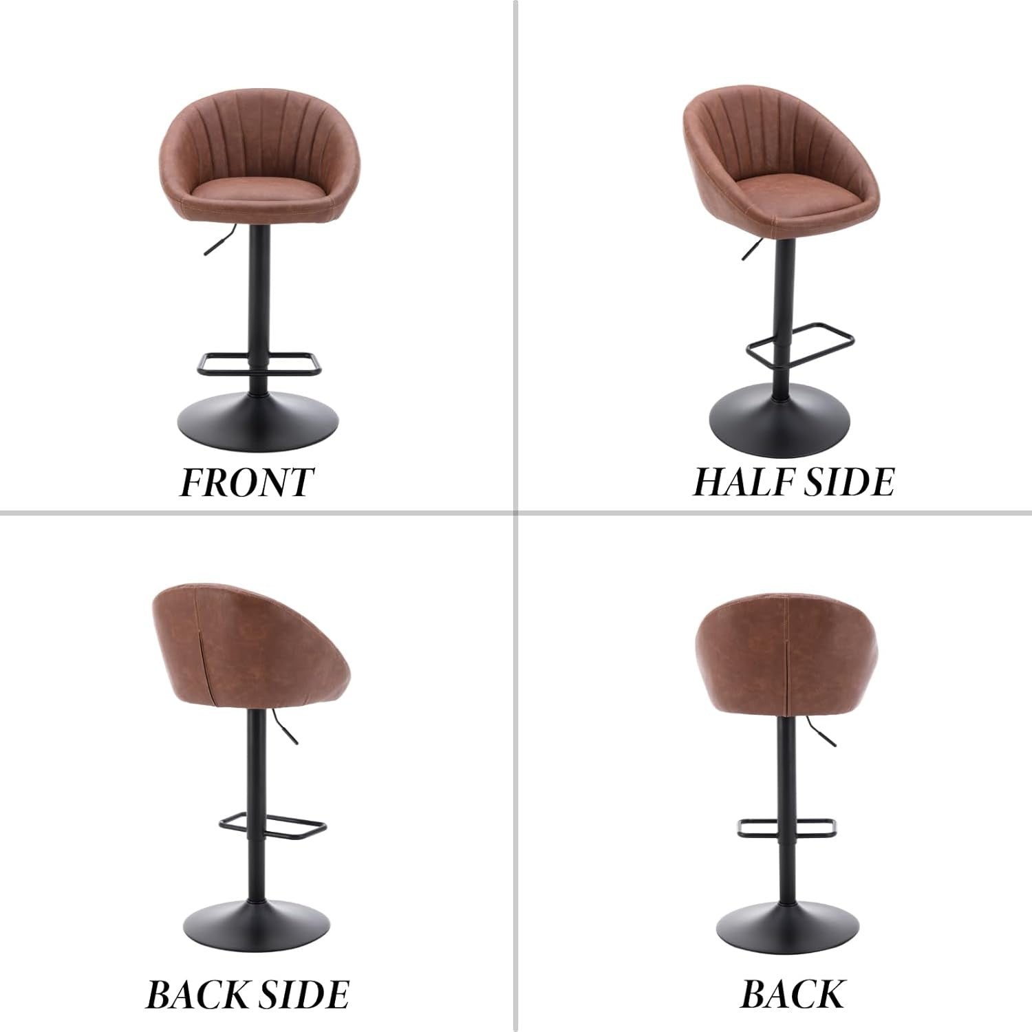 Set of 2 PU Brown Bar Stools Adjustable Swivel Counter Chairs