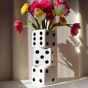 Dice Vase Ceramic Triple Stack White Black Dot Modern Table Flower Decor