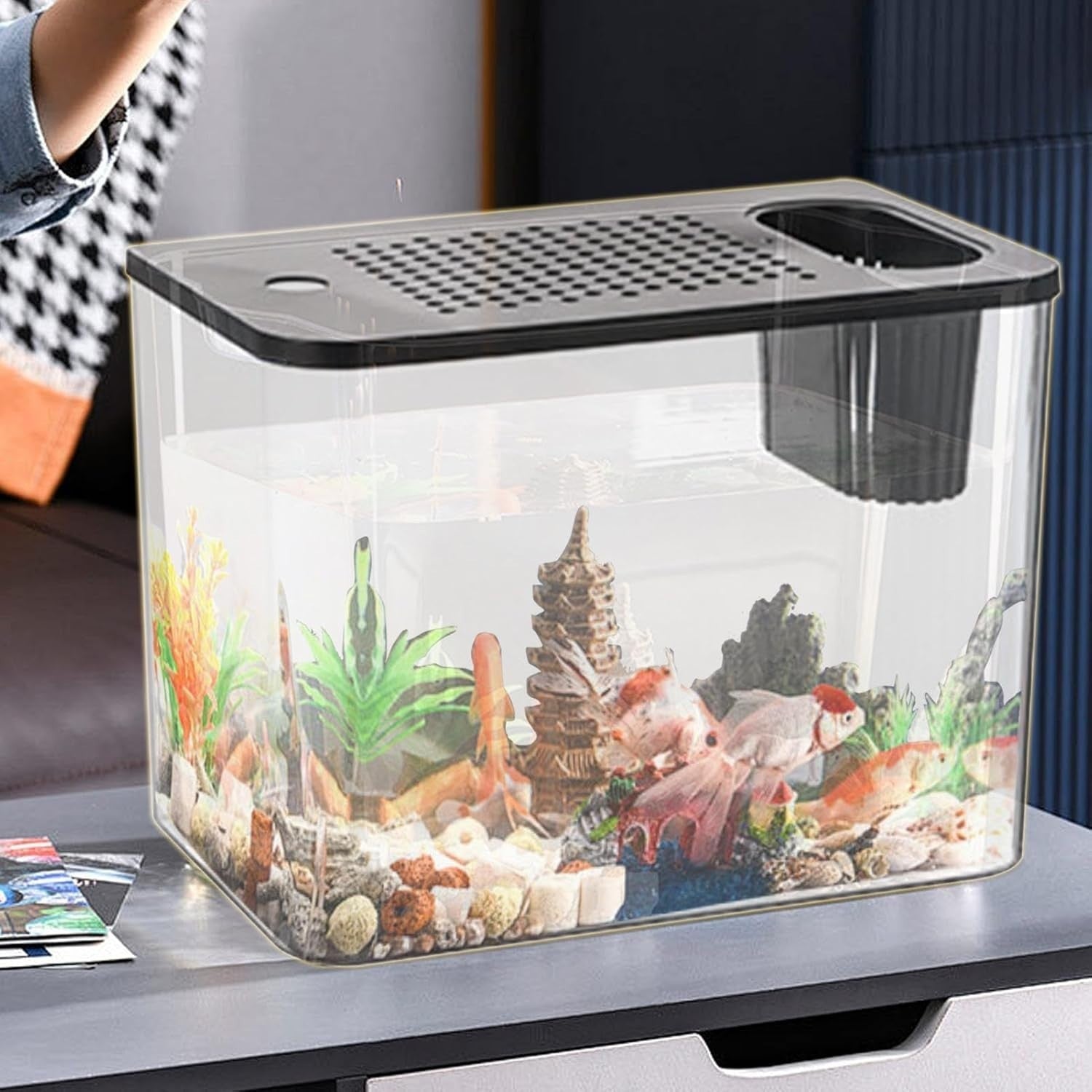 Desktop Betta Aquarium Tank | Small Turtle Fish Tank Kit for Home Office