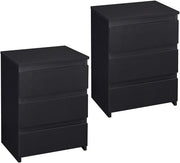 Set of 2 Black Bedside Tables with Drawers Modern Wooden Nightstands Bedroom