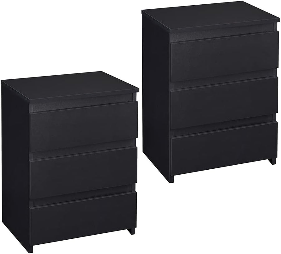 Set of 2 Black Bedside Tables with Drawers Modern Wooden Nightstands Bedroom