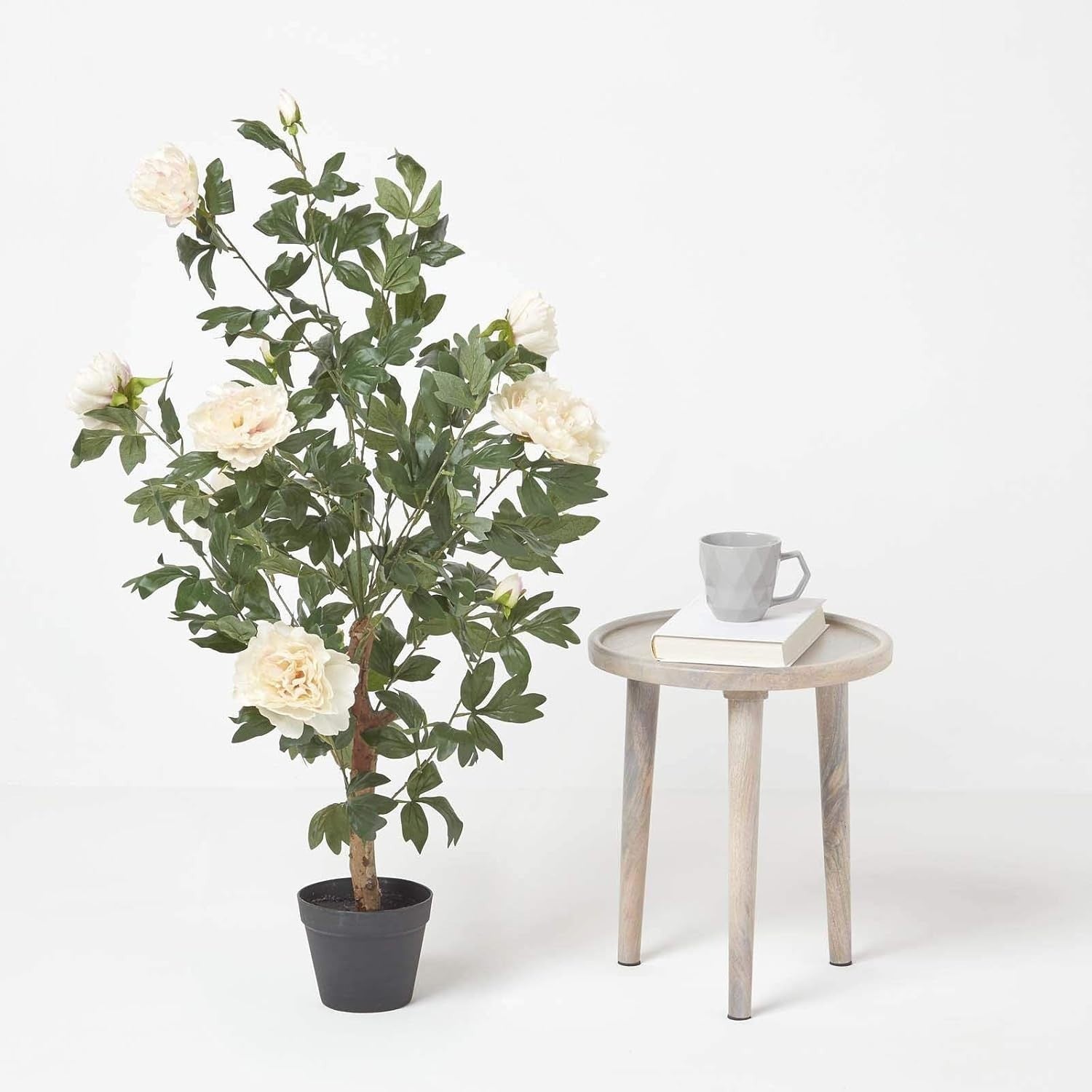 Artificial Peach Peony Tree 100cm in Black Pot Faux Indoor Decorative Plant Home