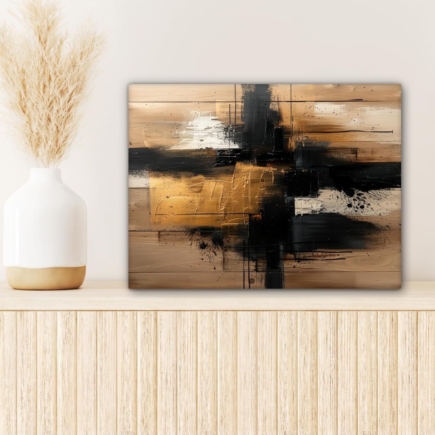 Gold Black Abstract Canvas Wall Art 40x30cm Modern Framed Print