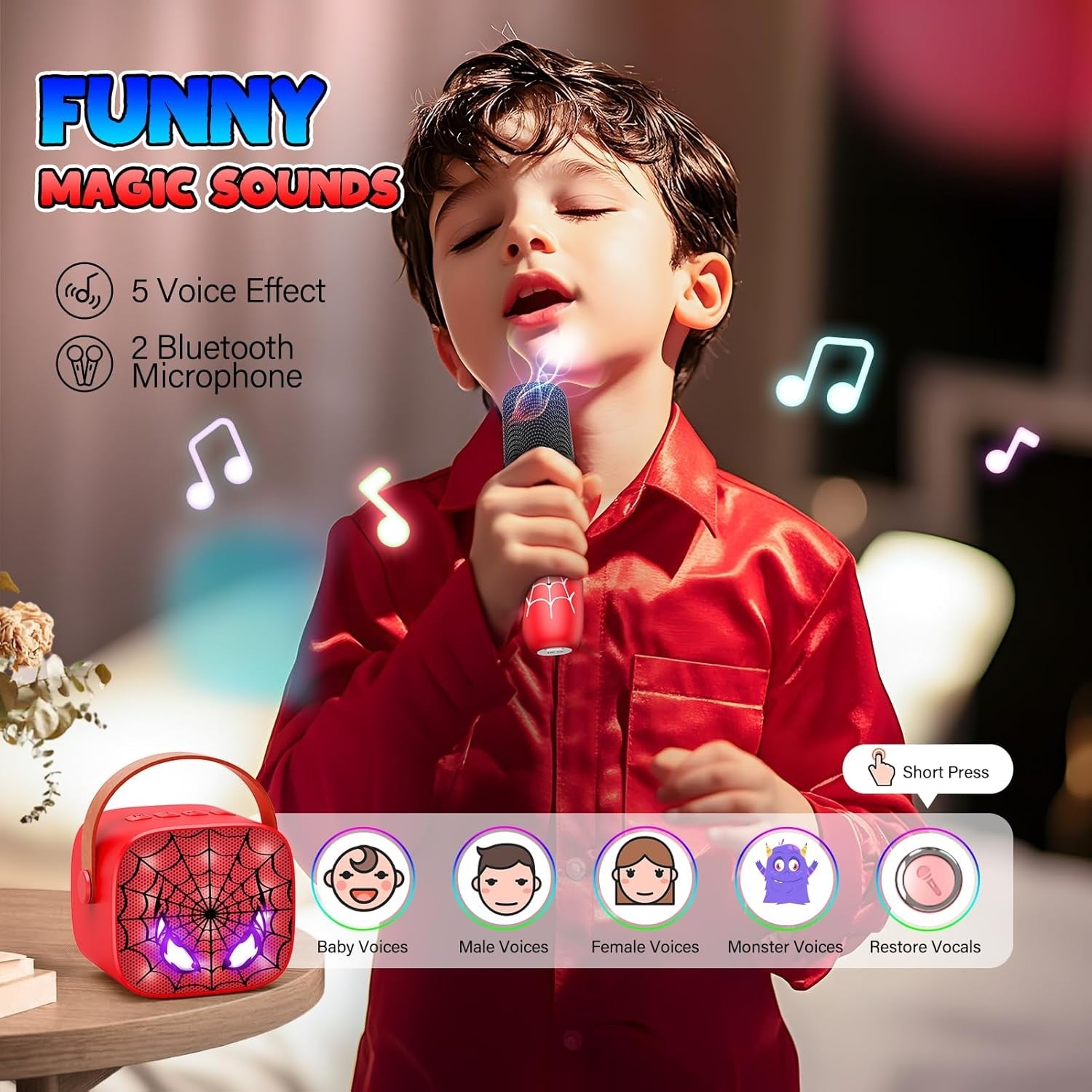 Kids Karaoke Machine 2 Wireless Bluetooth LED