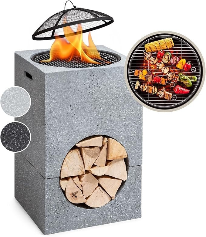 Outdoor Fire Pit BBQ Grill with Spark Guard | Portable Patio Heater 50.5cm