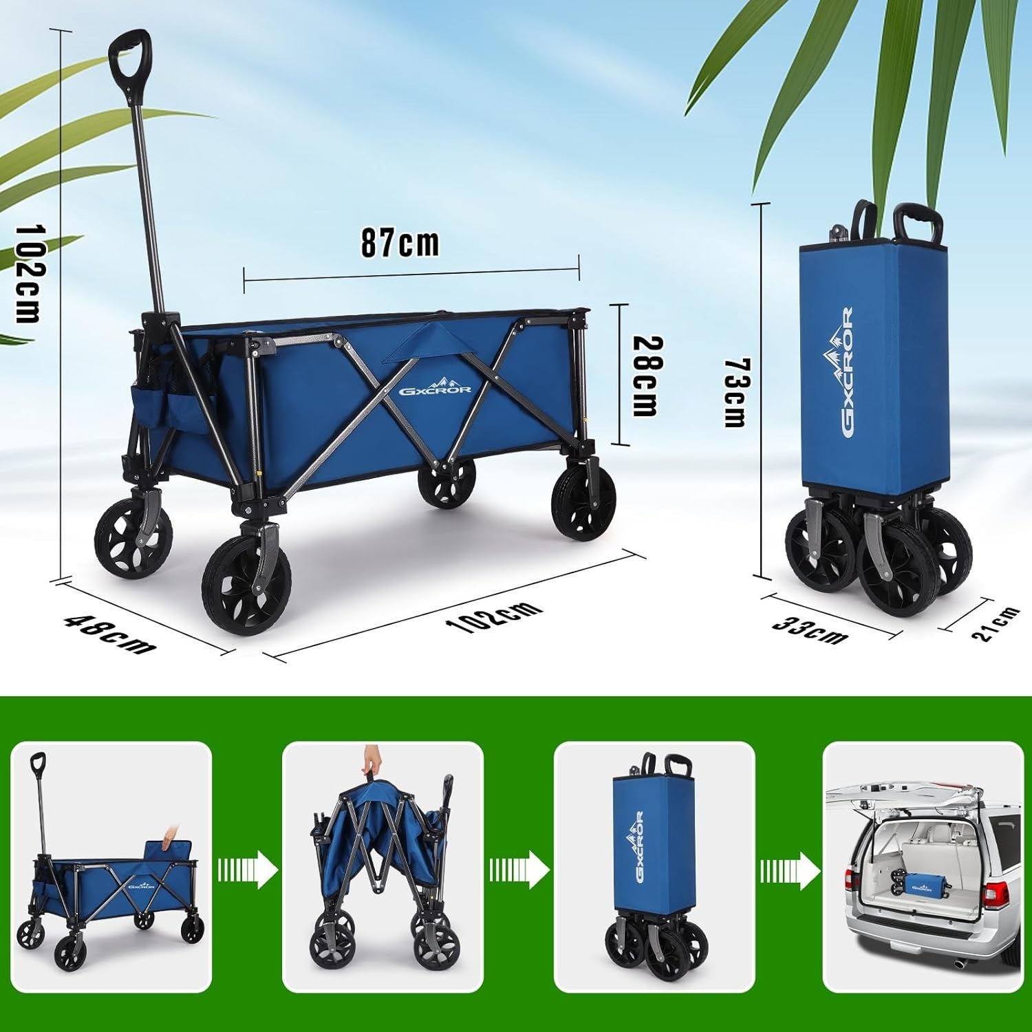 Blue 120L Heavy Duty Folding Festival Camping Trolley 100kg All-Terrain Wagon