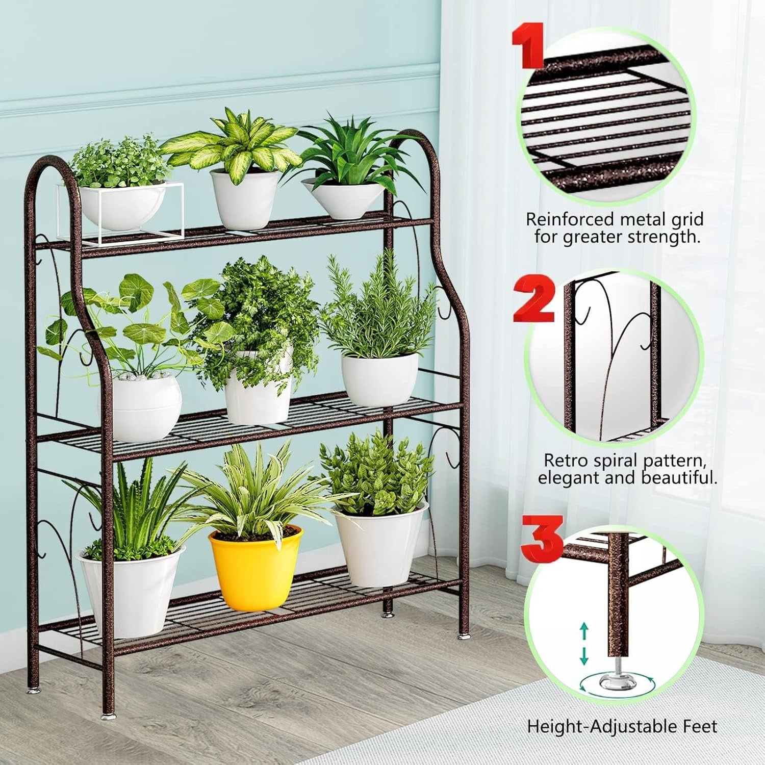 3 Tier Metal Plant Stand | Bronze Indoor Outdoor Flower Pot Display Shelf