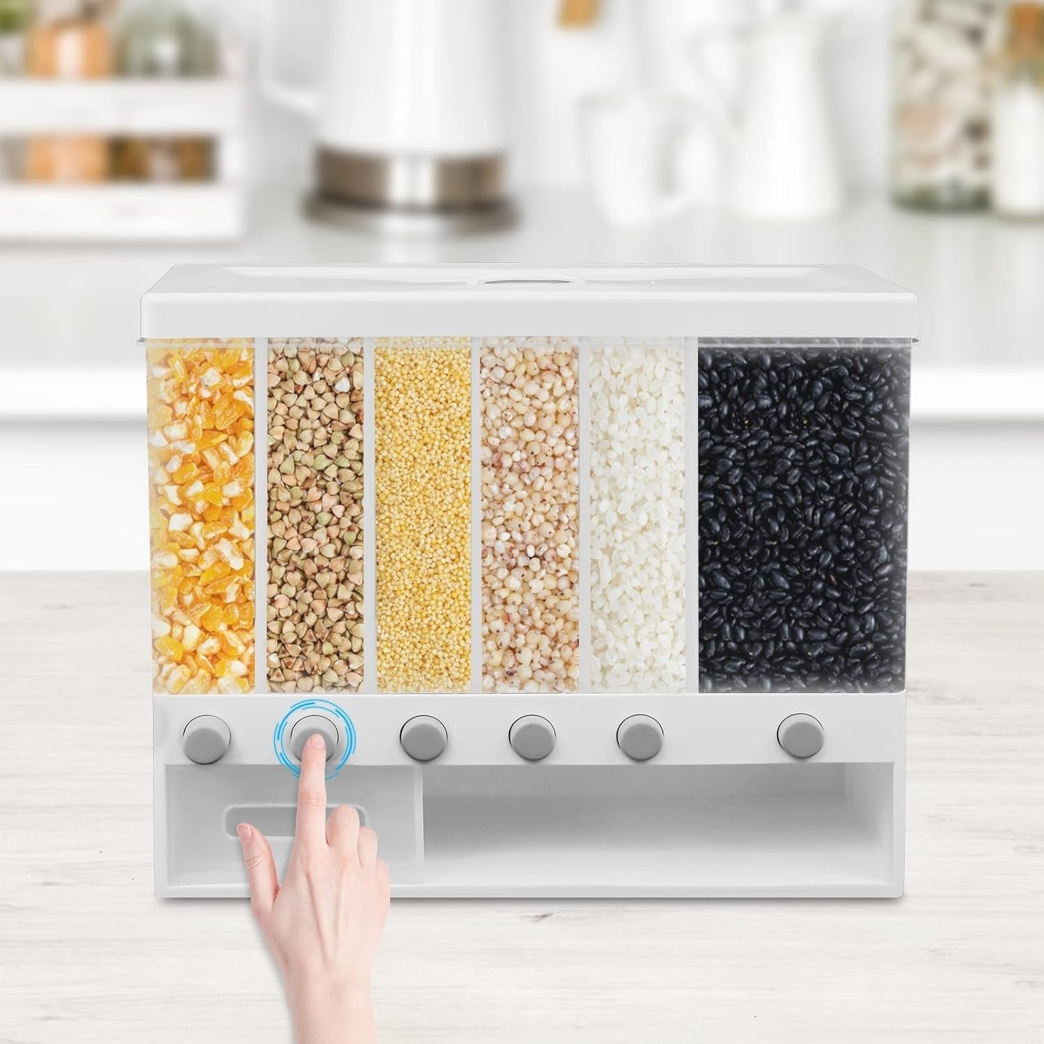10KG 6 Compartment Cereal Dispenser Transparent Rice Grain Storage Bin