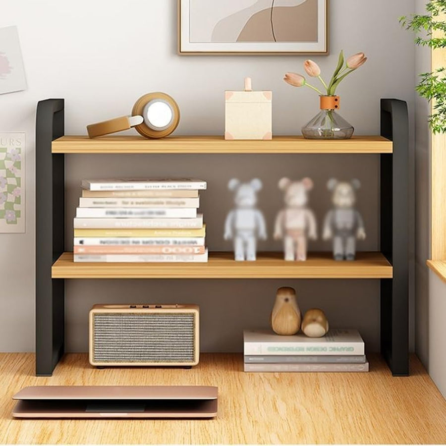 Black Desktop Bookshelf 2-Tier Countertop Organizer Mini Desk Hutch 40cm
