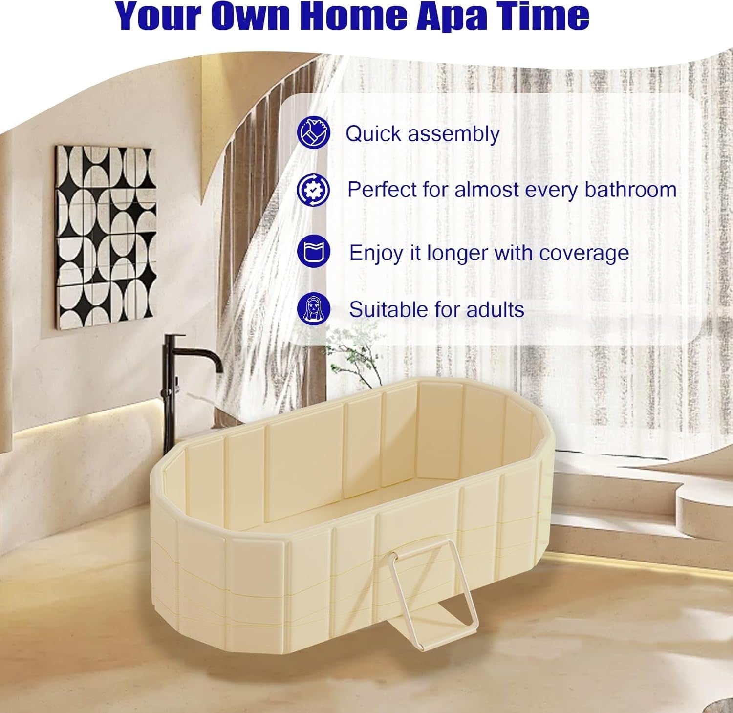 Portable Foldable Bathtub 120x55cm Adult Spa Bath Tub Insulated Lid & Seat