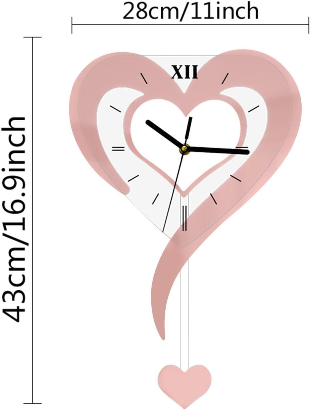 Heart Shaped Wall Clock Pink Silent Acrylic Modern Decorative Home Gift
