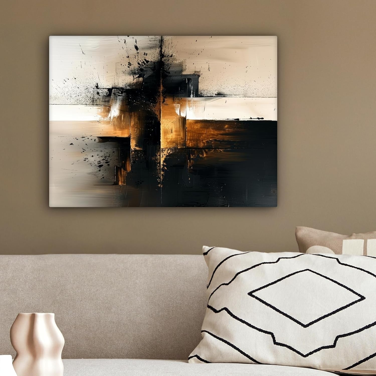 Black Gold Abstract Canvas Wall Art 40x30cm Modern Framed Print