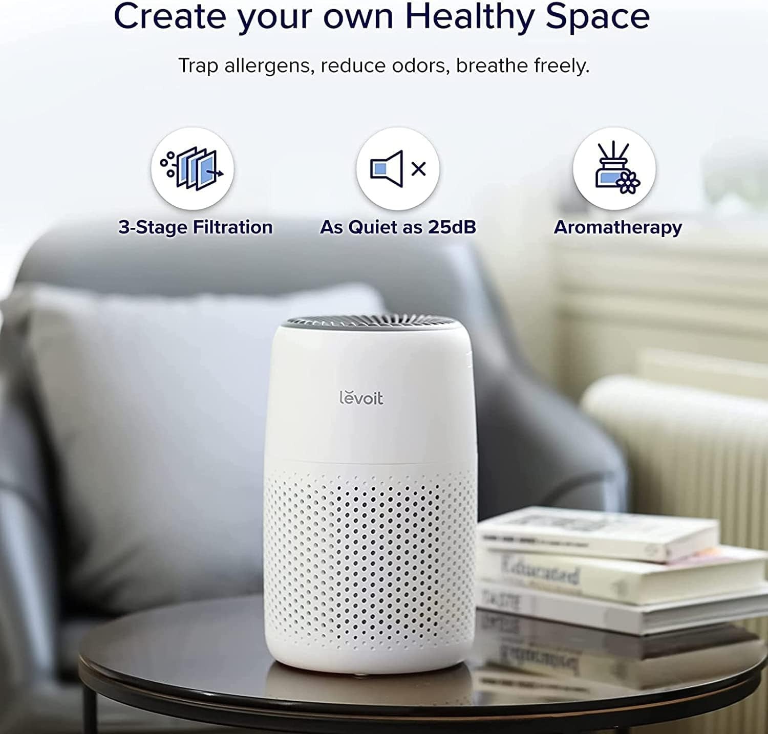 H13 HEPA Air Purifier Bedroom Home Quiet Carbon Filter 3 Speed