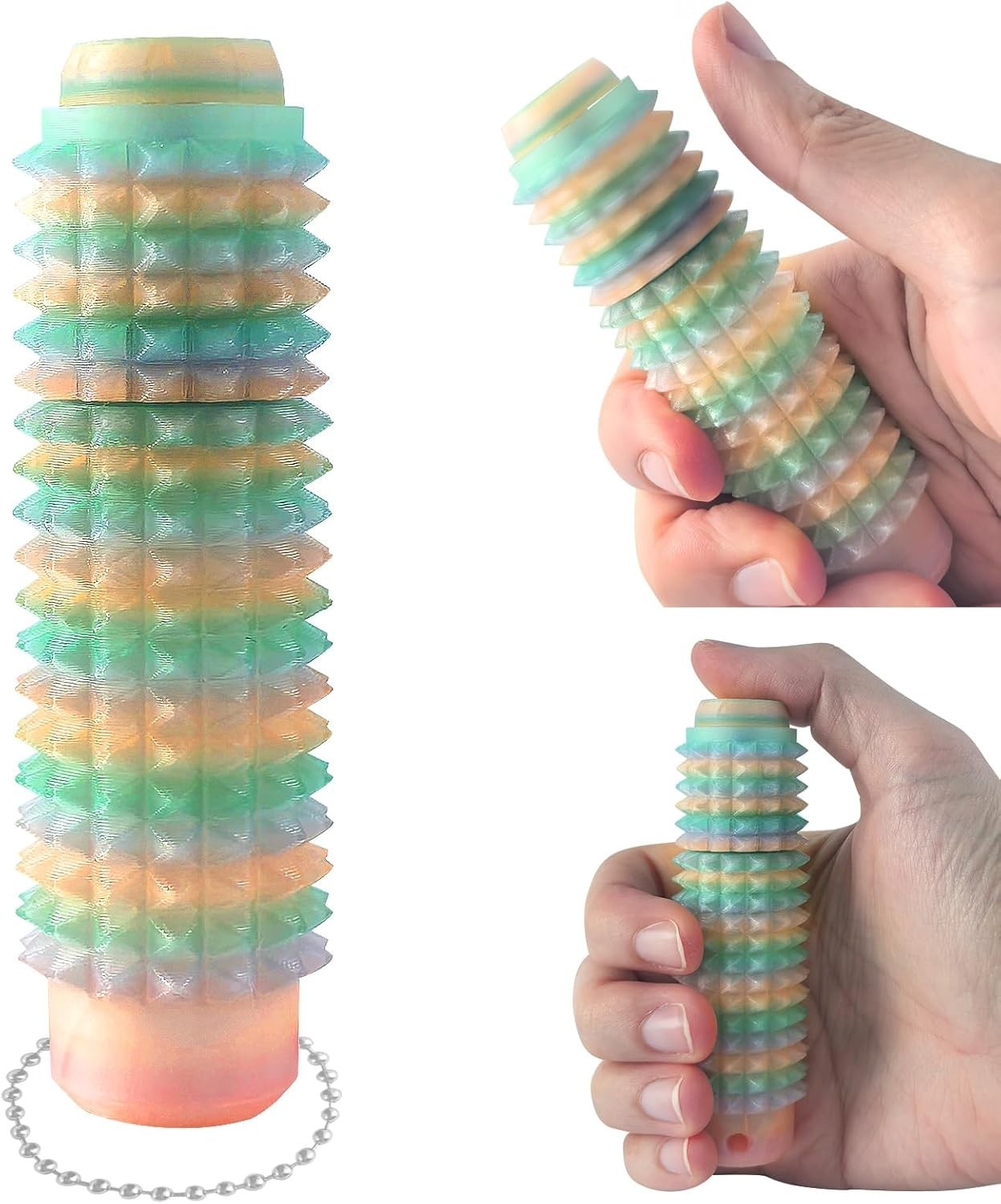 Glow Spiky Fidget Keychain 3-in-1 Spinner Clicker Stress Relief