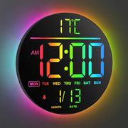 Black 10″ RGB Digital Wall Clock LED Large Display Remote Temperature
