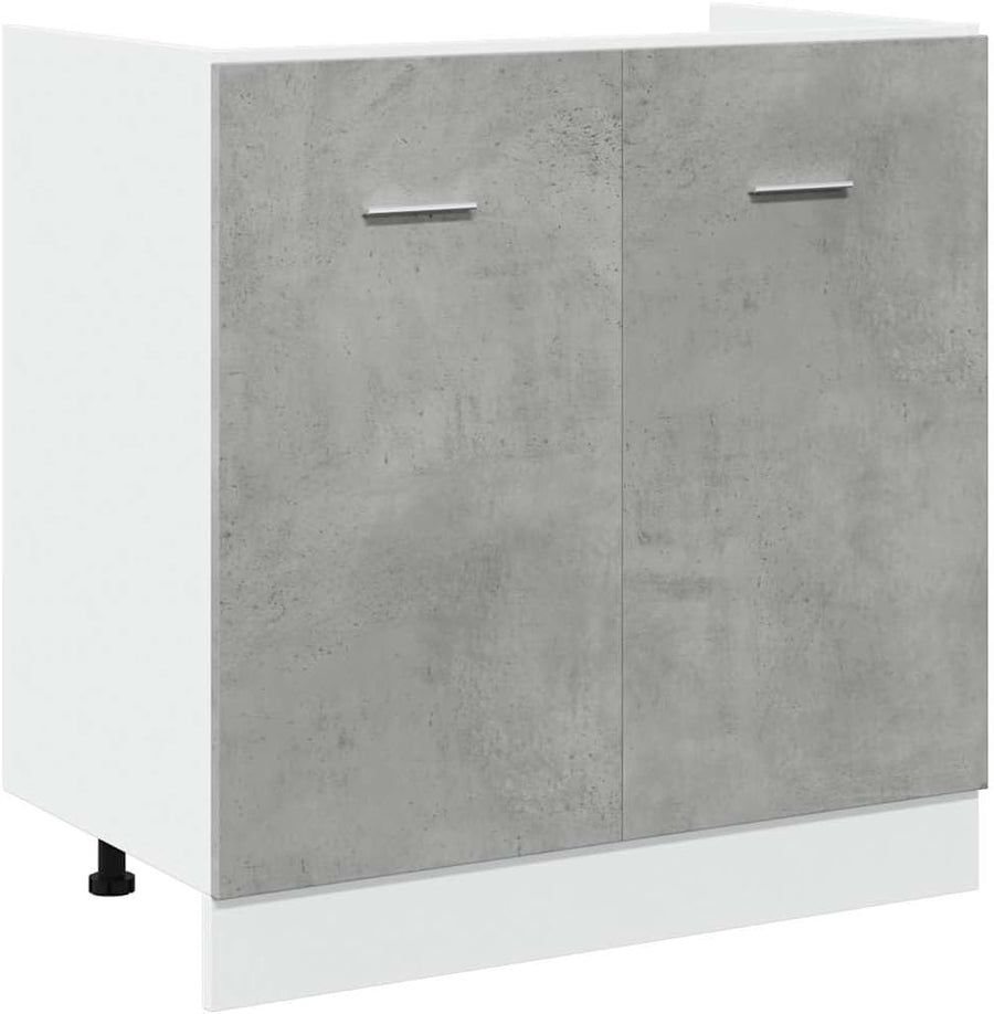 Concrete Grey Under Sink Cabinet 80x46x81.5cm Modern Kitchen Storage Unit