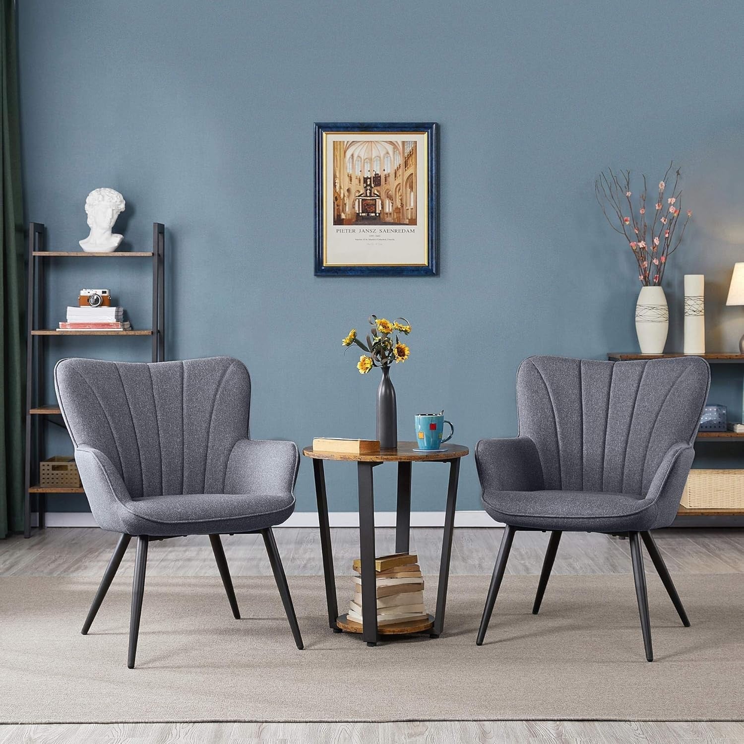 Yaheetech Linen Tub Chair Set of 2, High Back Accent Armchairs Grey