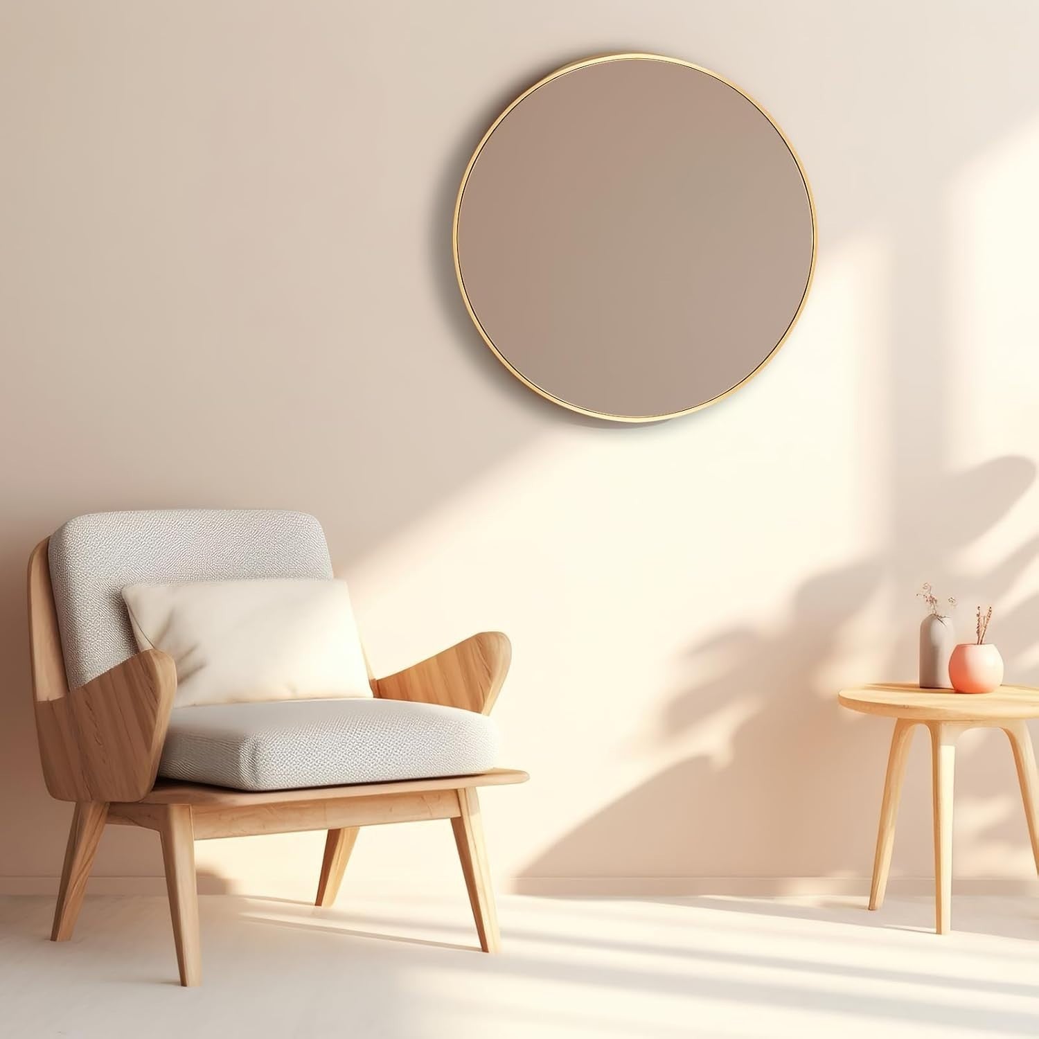 Gold Round Wall Mirror 76x76 cm Metal Frame for Bathroom & Vanity