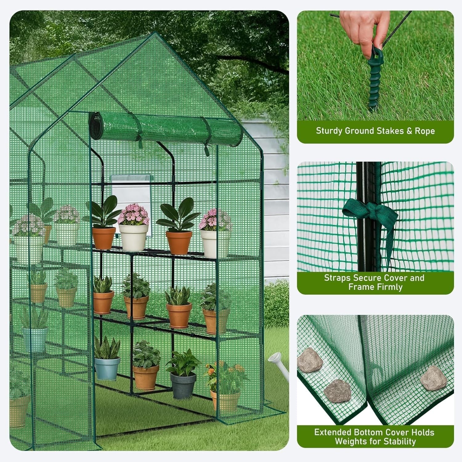 Large Walk-In Greenhouse 3 Tier 12 Shelf PE Cover Steel Frame Outdoor Plant Tent