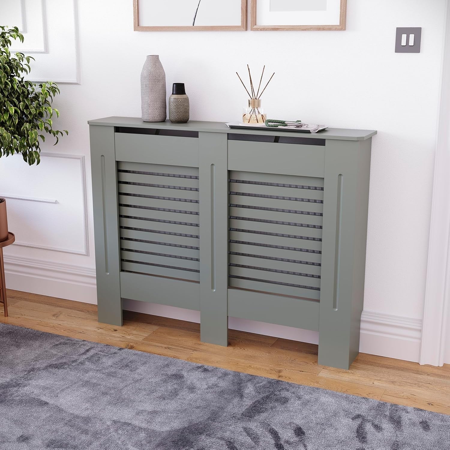 Medium Olive Grey Radiator Cover MDF Cabinet Modern Style 111x82x19cm