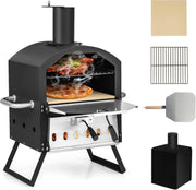 2-Layer Outdoor Wood Fired Pizza Oven with Stone, Peel & Waterproof Cover
