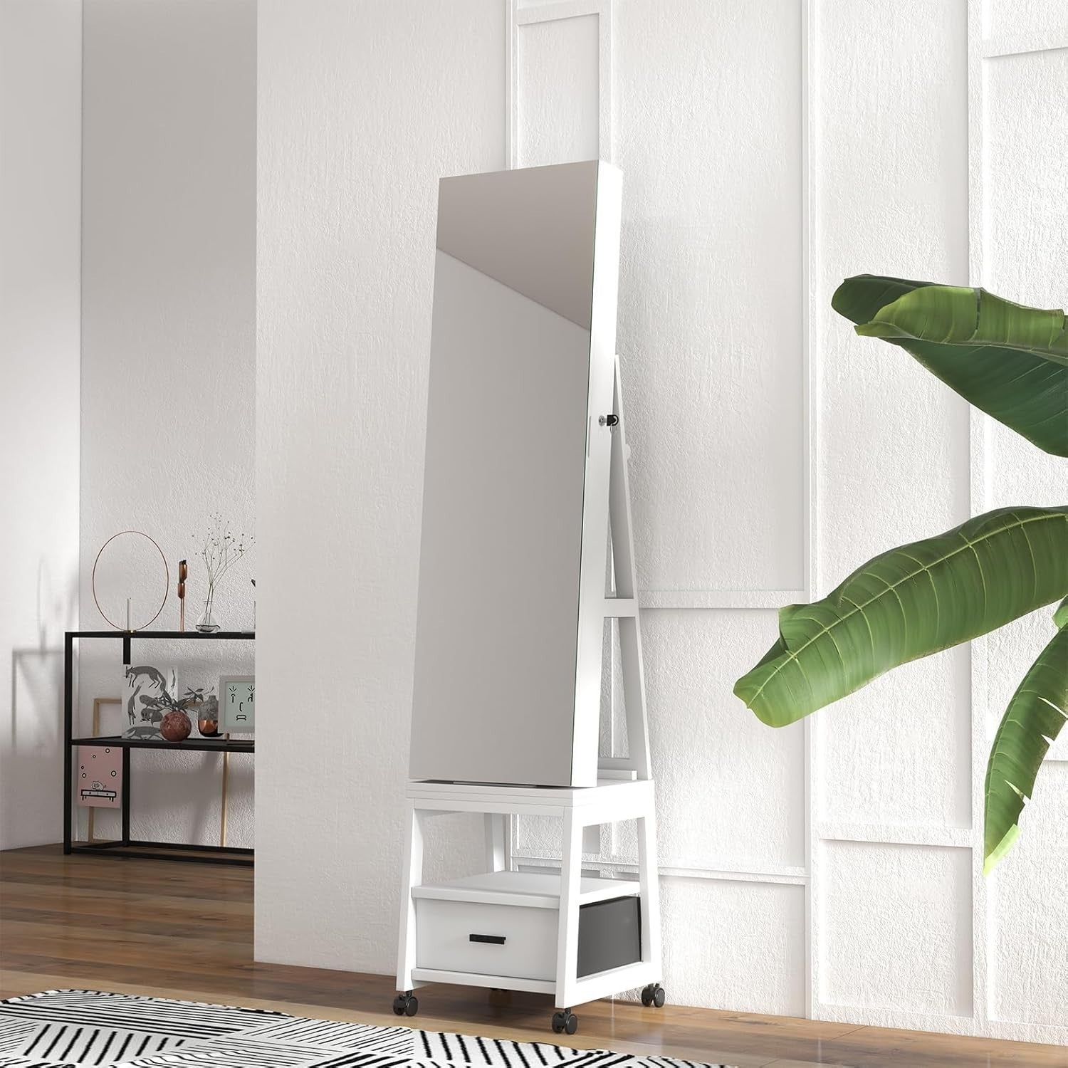White 360° Rotating Jewellery Cabinet Lockable Full Length Mirror