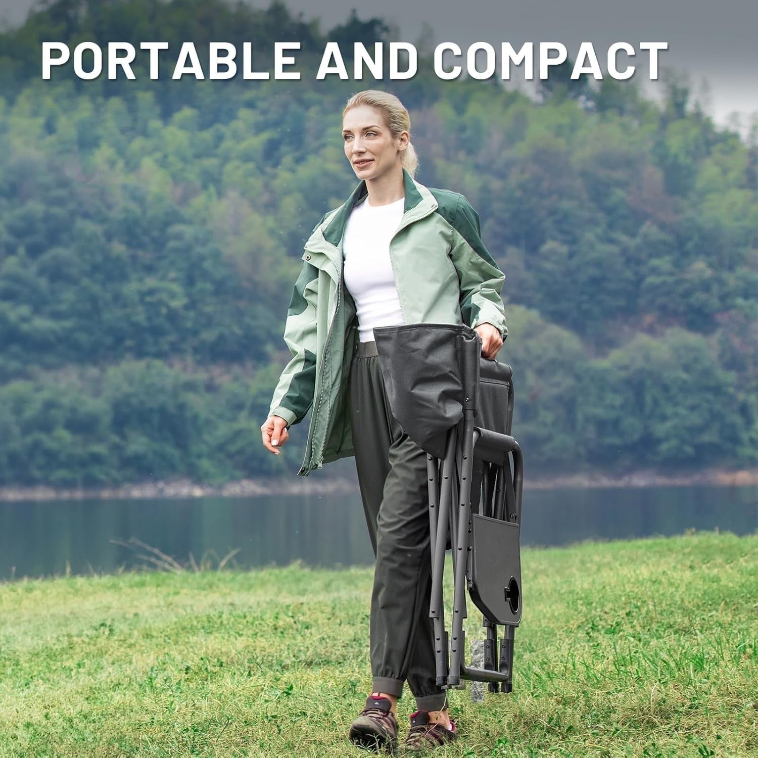 Heavy Duty Folding Camping Chair with Side Table, Portable Outdoor Seat