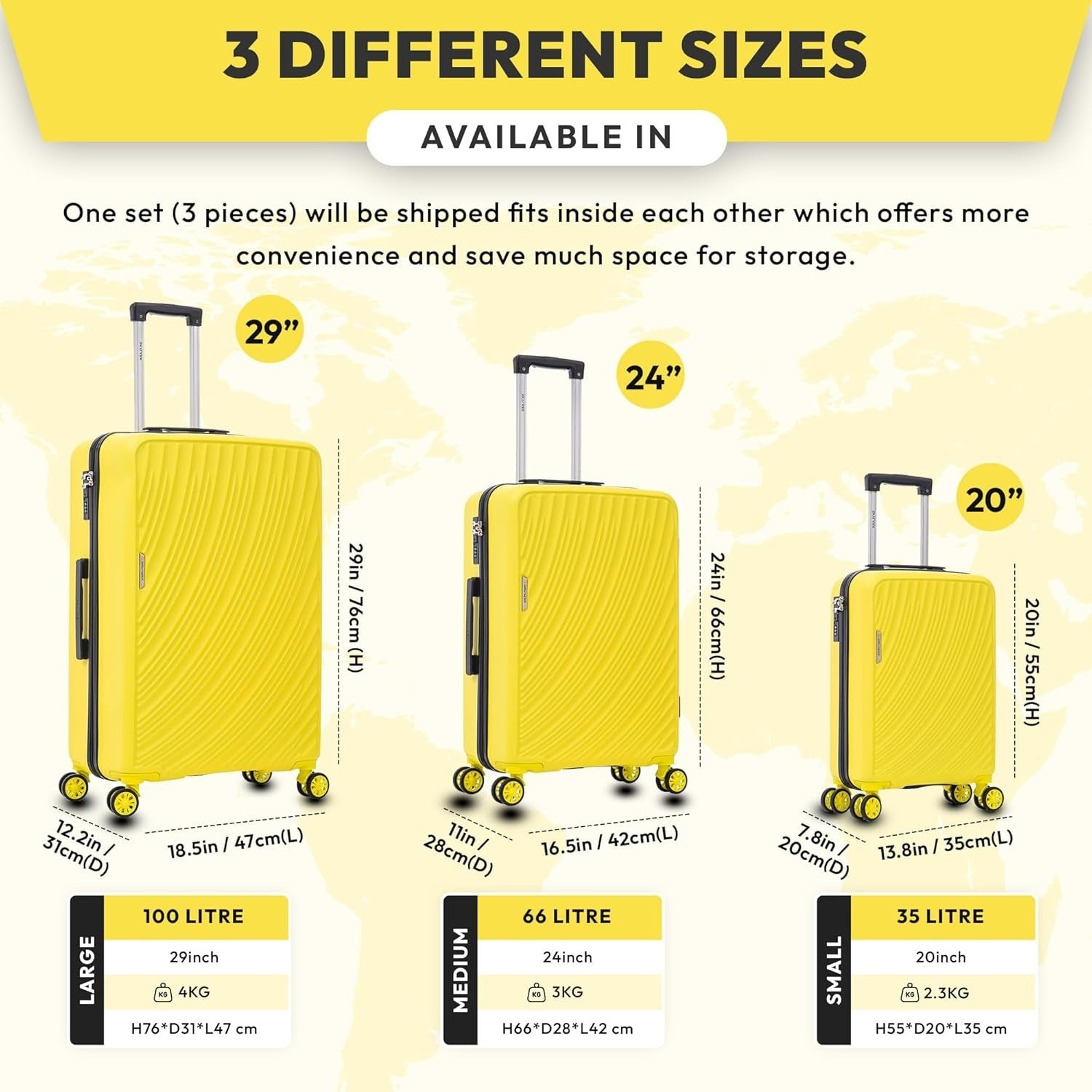 24” Medium ABS Spinner Suitcase Lightweight Hard Shell 4 Wheels 66L