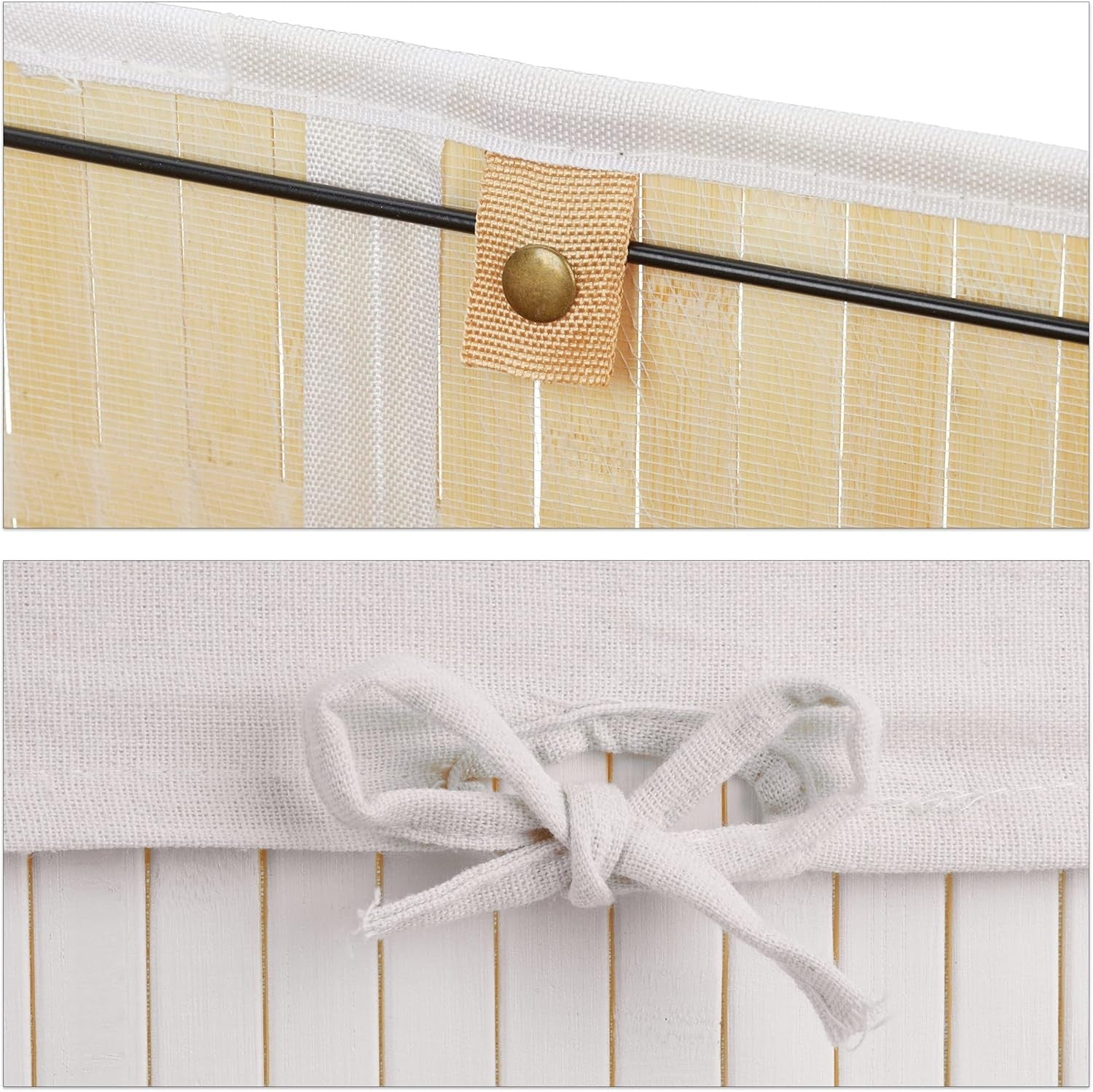 80L Bamboo Laundry Hamper with Lid, 2 Inner Bags, Folding Rectangle Basket White