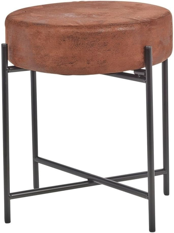 Brown Faux Leather Vanity Stool Round Padded Seat Modern Metal Leg Chair