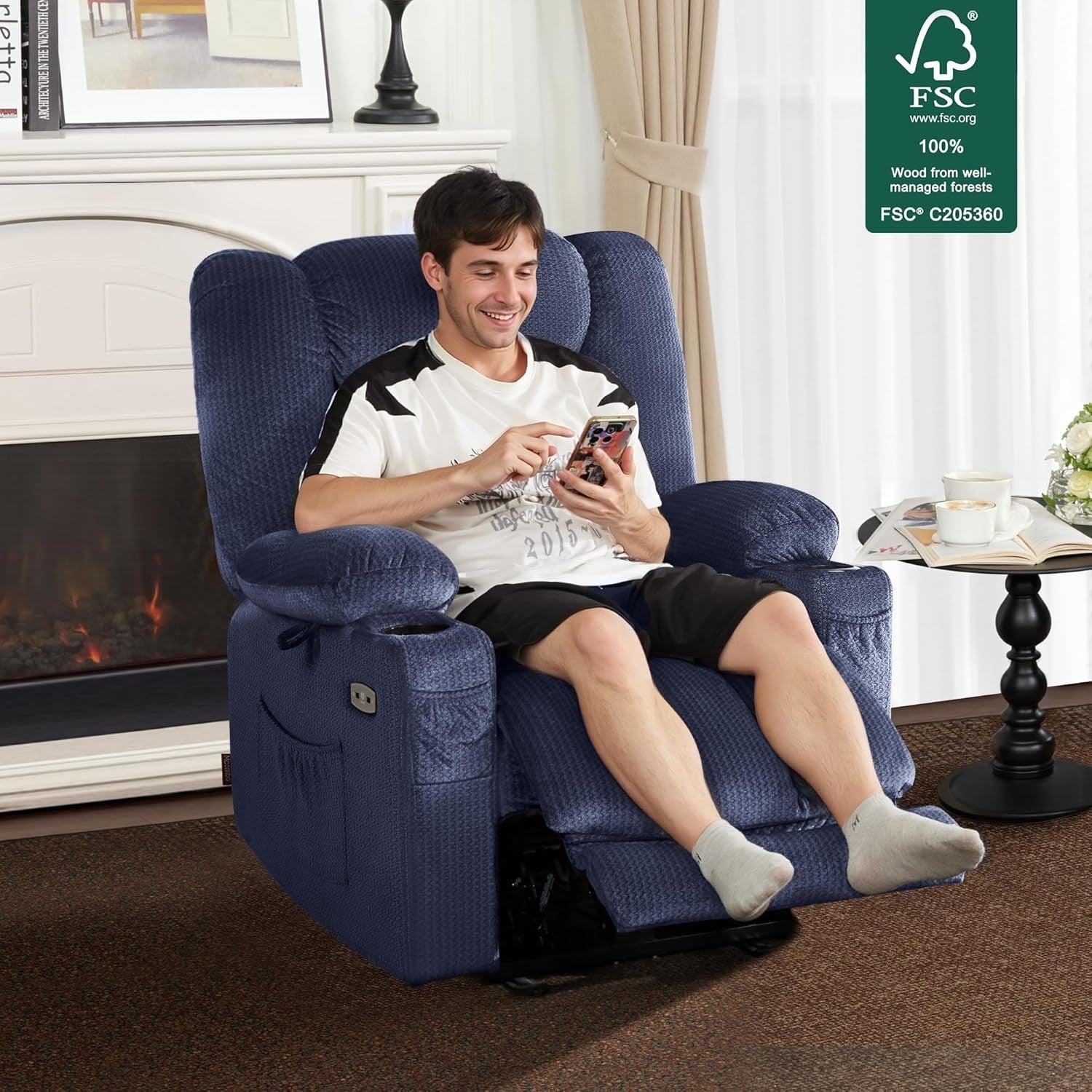 Zero Gravity Electric Recliner Chair Heat Massage Cup Holders Extended Footrest
