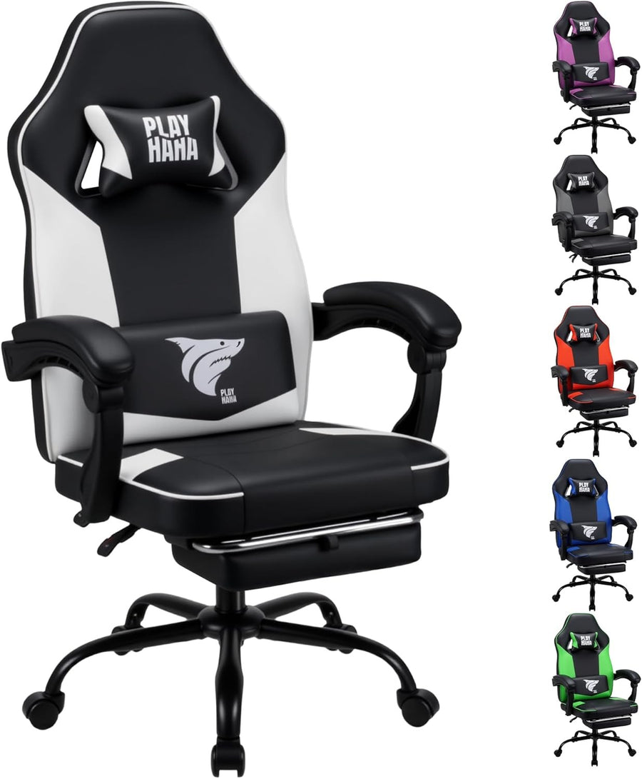 Ergonomic Gaming Chair White w/ Footrest Reclining Swivel