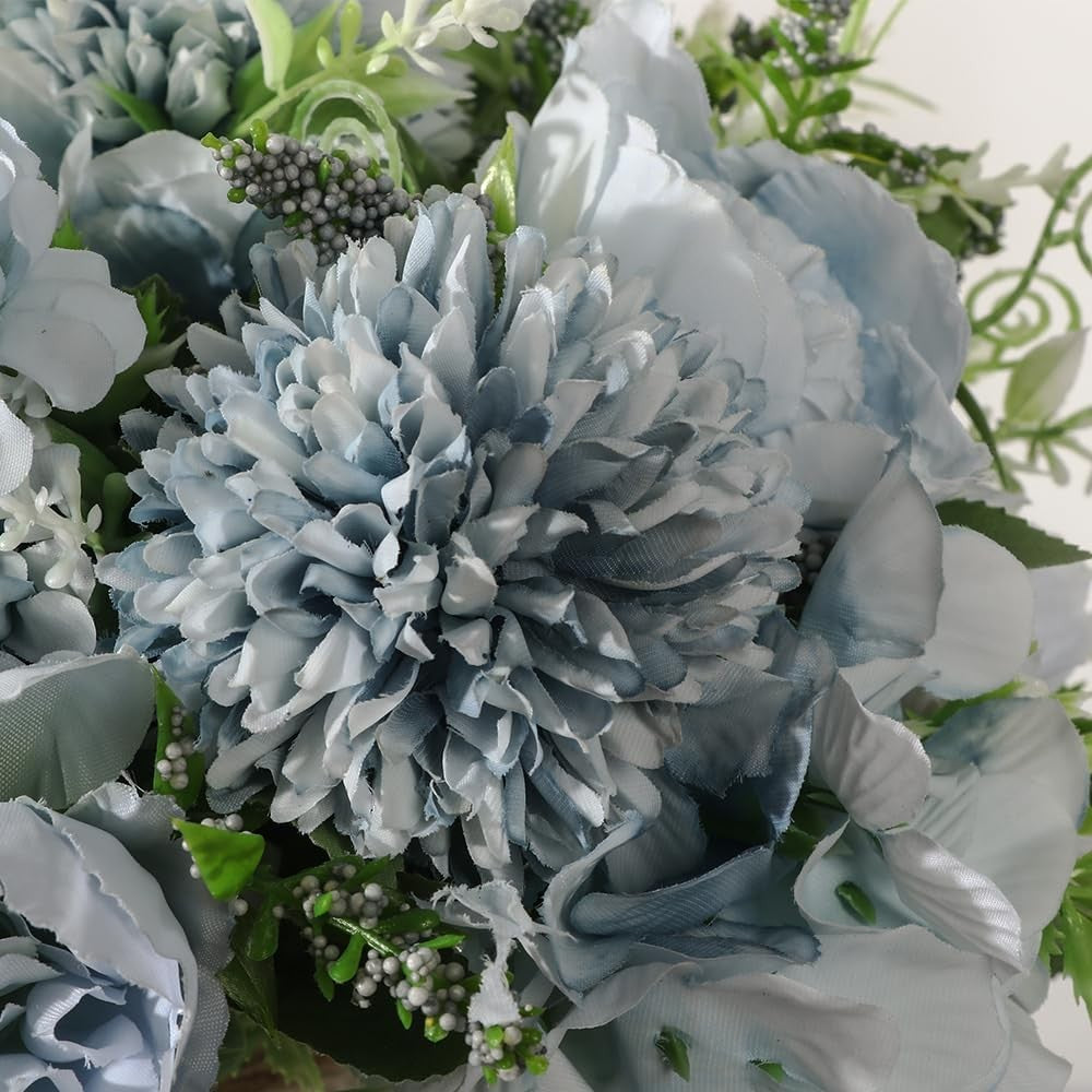 Artificial Peony Flower Arrangement in Vase Blue Luxury Faux Home Decor