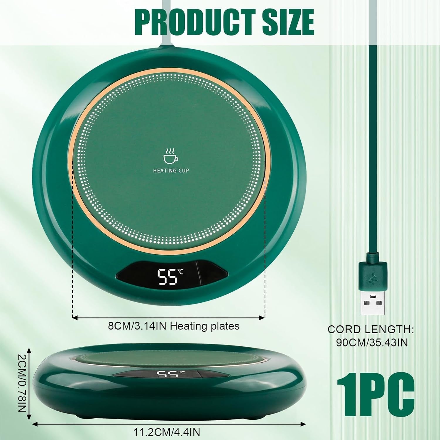 USB Coffee Mug Warmer 3 Temp 45-75°C 8H Auto Shut Off Desk
