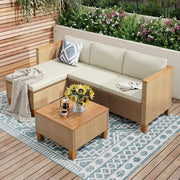 Outdoor Rattan Corner Sofa Set with Cushions & Coffee Table Patio Garden