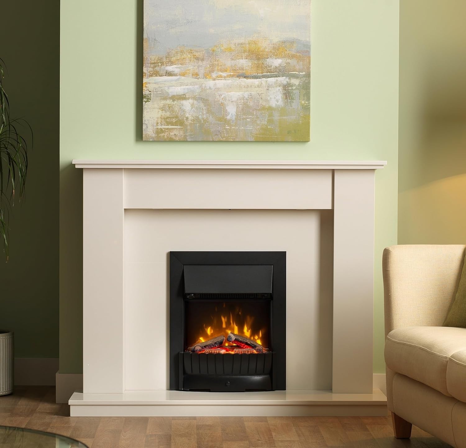 Electric Inset Fireplace Heater with Realistic LED Flame & Logs, 2kW Fan Heat