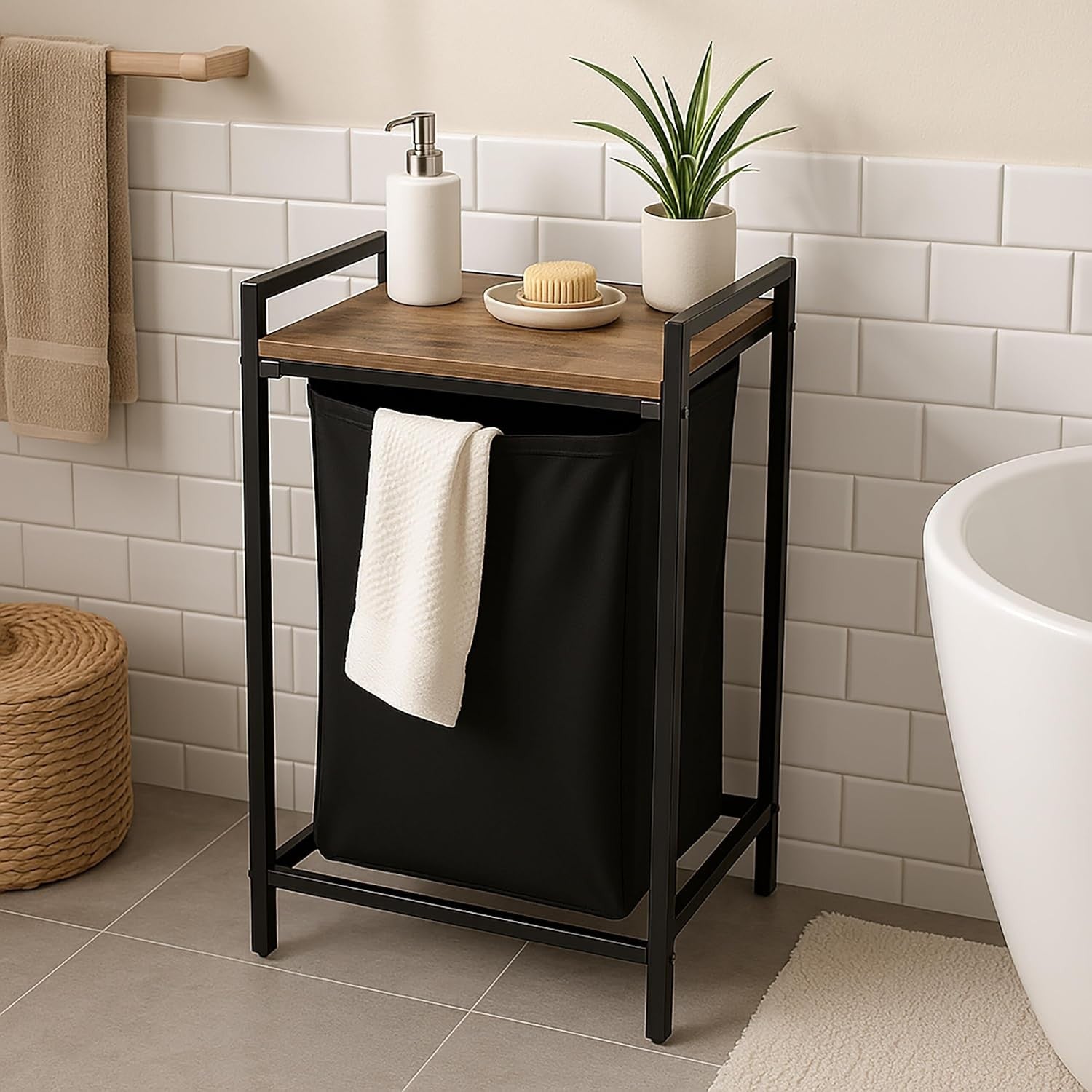 65L Laundry Hamper with Removable Bag & Shelf | Black Metal Frame | Space-Saving