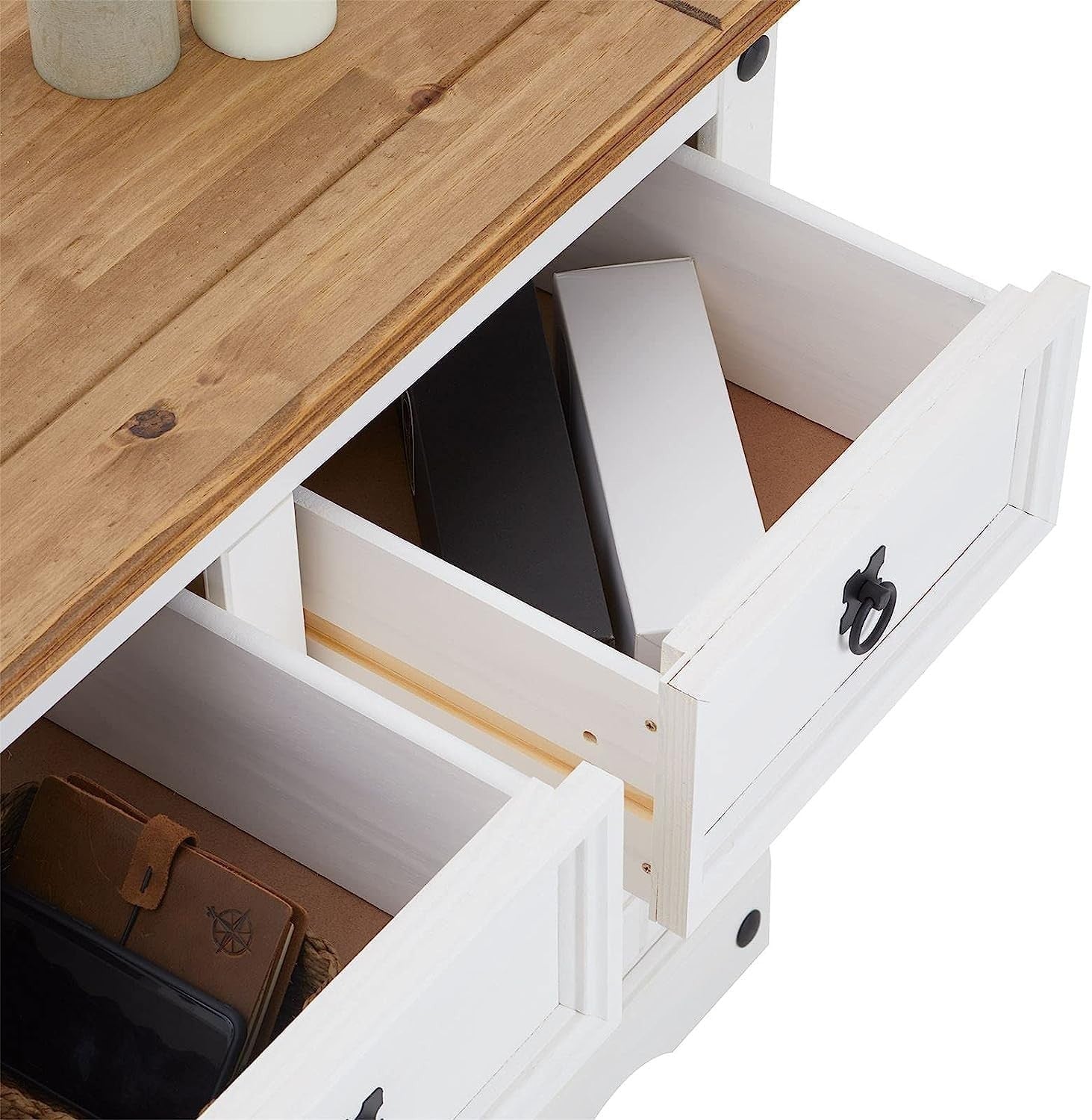 White Solid Pine Sideboard Cabinet 3 Door 3 Drawer Rustic Storage Unit**