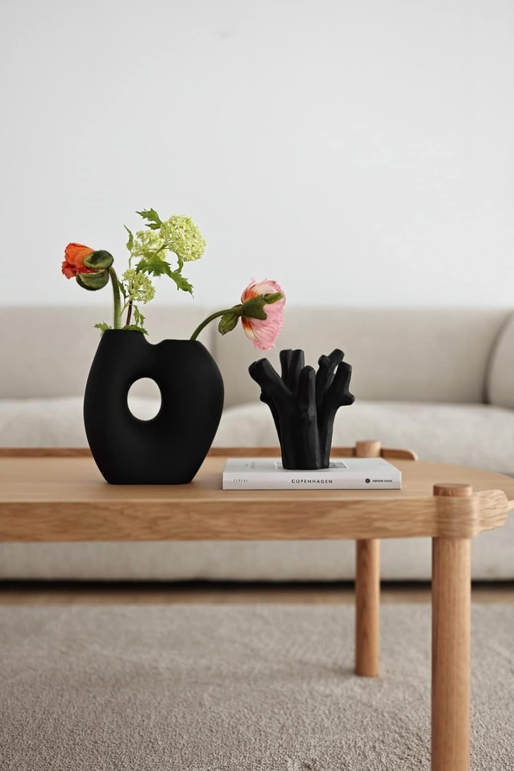 Modern Black Ceramic Vase Sculptural Organic Shape Minimalist Home Decor