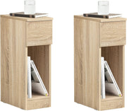 Set of 2 Oak Effect Slim Bedside Tables with Drawer & Shelf | Modern