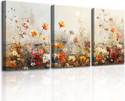 Canvas Wall Art Set of 3 Red Flower Prints Modern Living Room Decor
