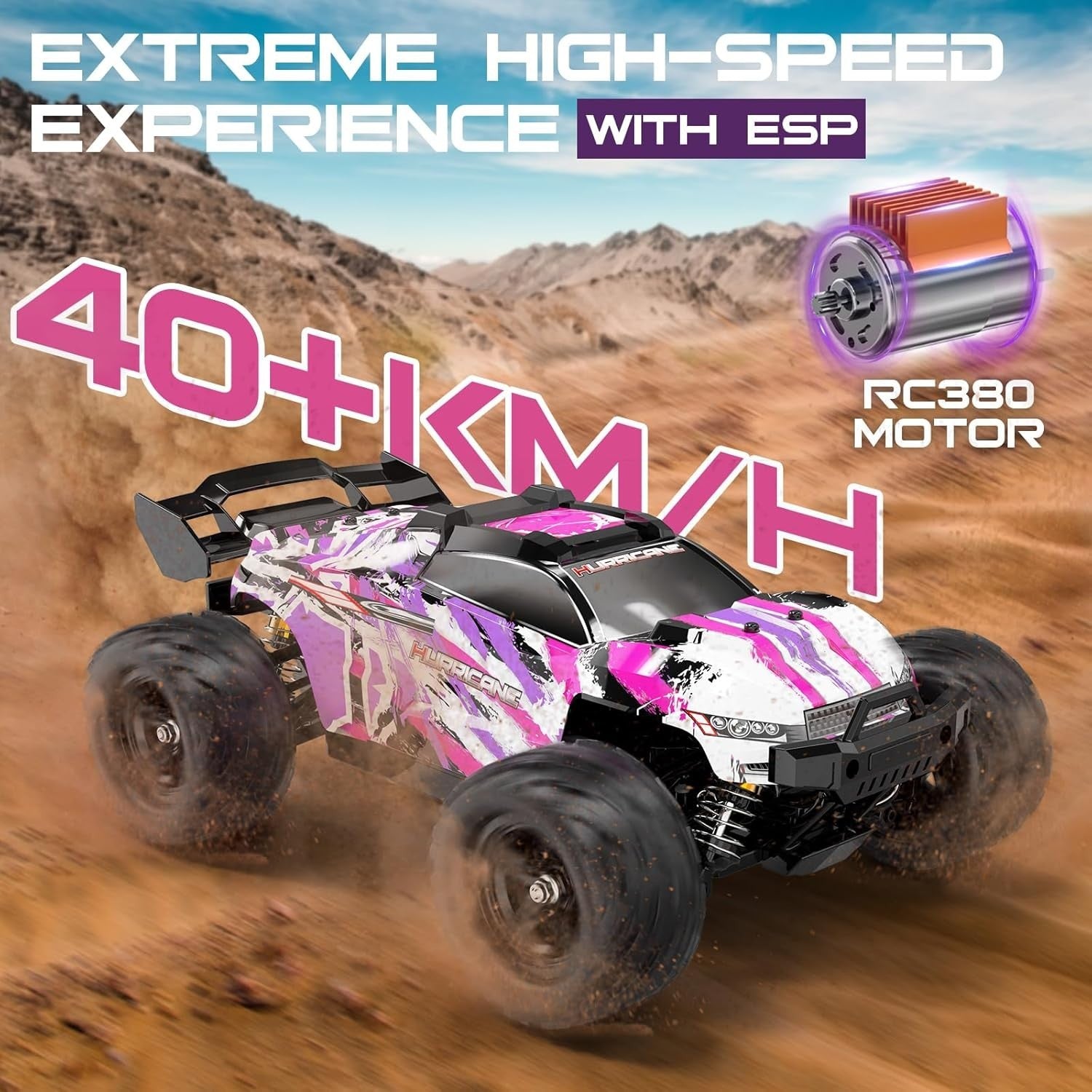 1:18 Pink RC Car for Girls 40KM/H 4WD Off-Road Truck Dual Battery Toy