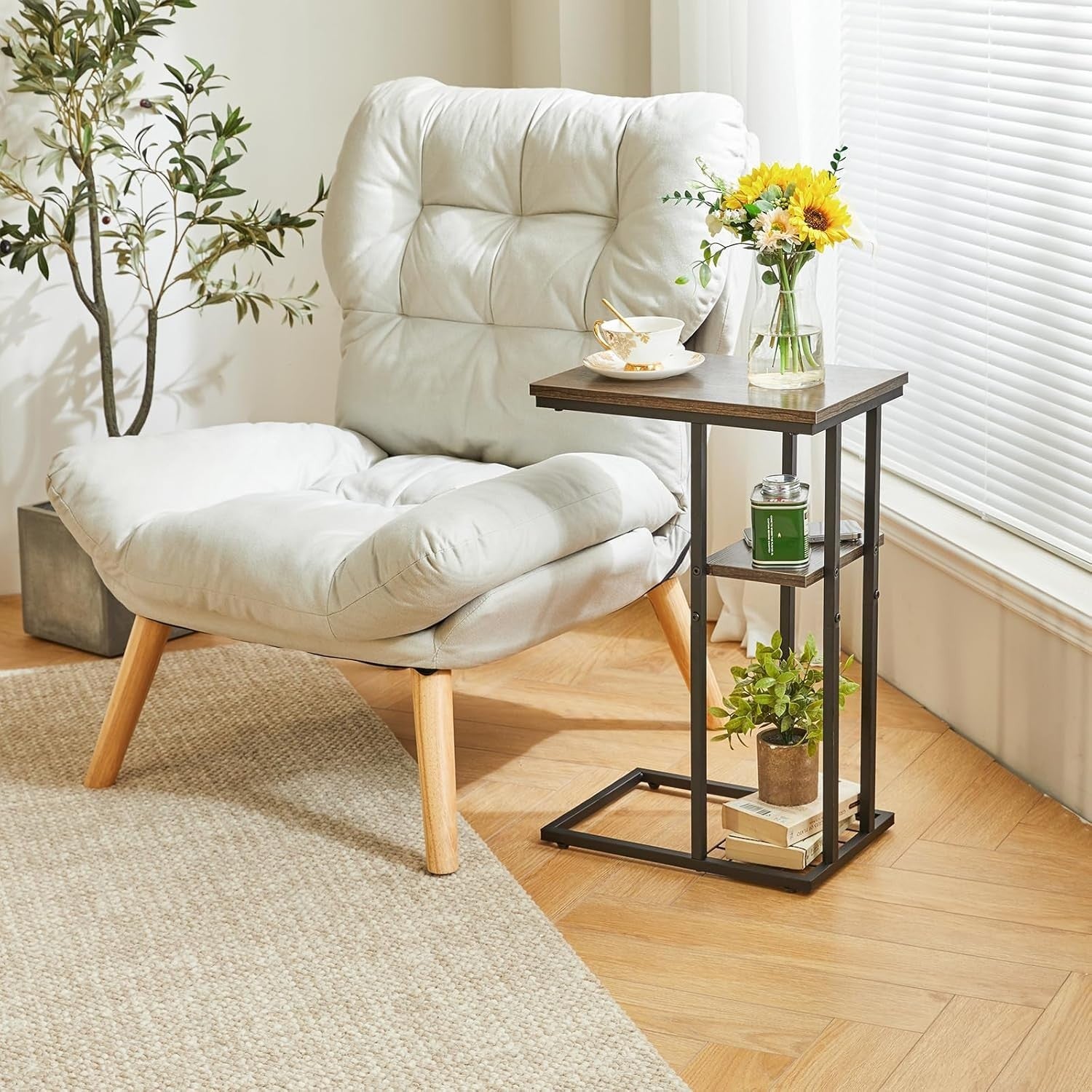 C-Shaped Side Table with Marble Top – Compact, Sturdy, Easy Access Desk