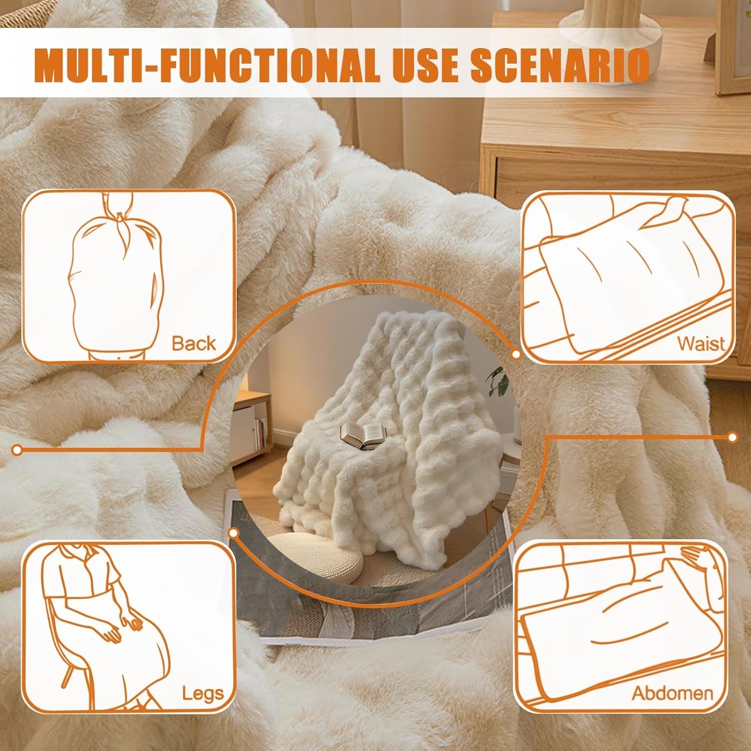 Large Electric Heated Throw 180x150cm Faux Fur Fast Heat Auto Shut